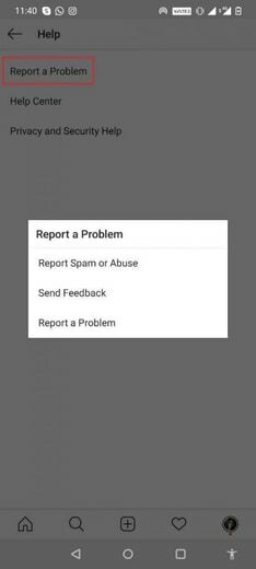 Ziņojiet par problēmu no instagram lietotnes