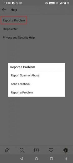 Rapportera ett problem från instagramappen