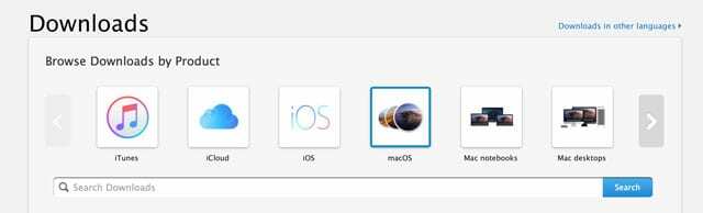Web spoločnosti Apple na priame stiahnutie systému macOS