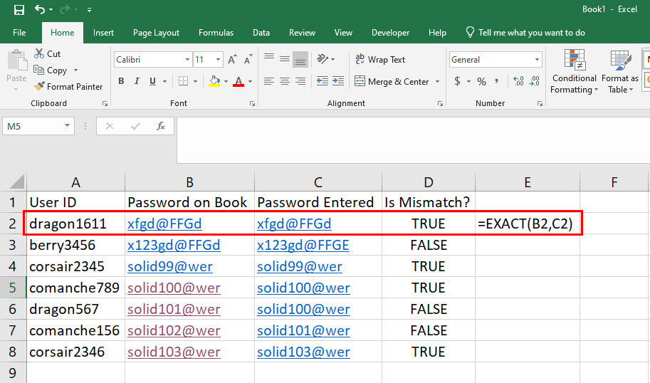 เรียนรู้วิธีใช้ฟังก์ชัน EXACT เพื่อเปรียบเทียบข้อความใน Excel