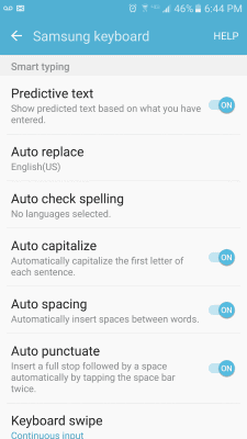 Možnosti chytrého psaní na Galaxy S7