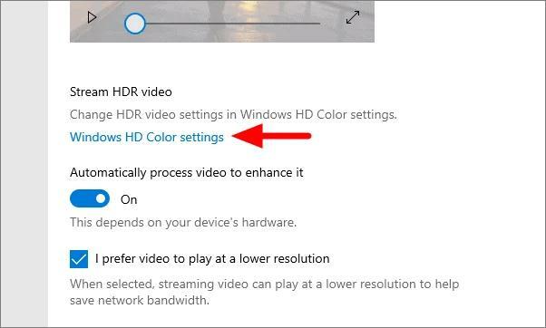 Fare clic su " Impostazioni colore Windows HD"