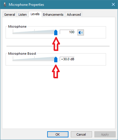 Níveis de Microfone e Microfone Boostne e Microphone Boost levels