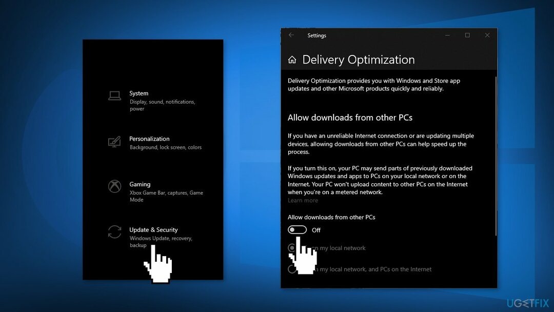 قم بإيقاف تحسين Windows Delivery Update Optimization