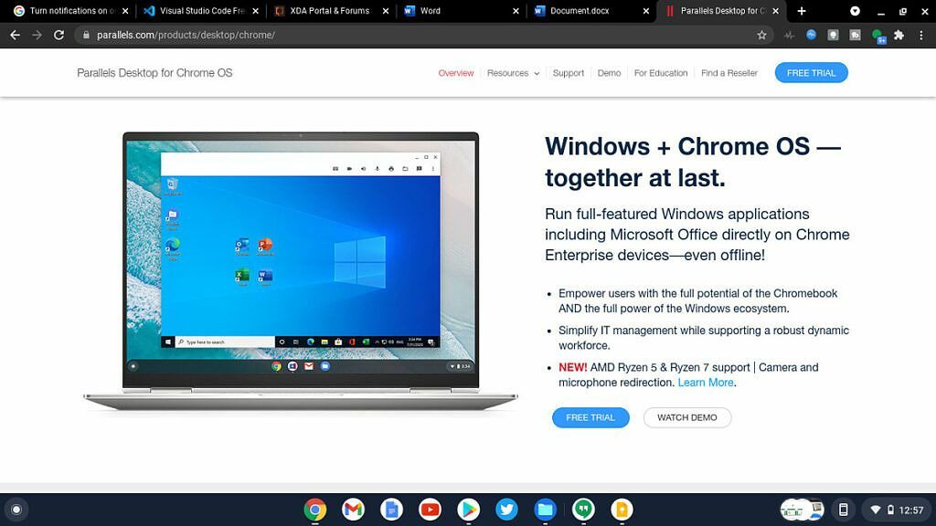 Aloitussivu Parallels Desktopille Chrome-käyttöjärjestelmässä