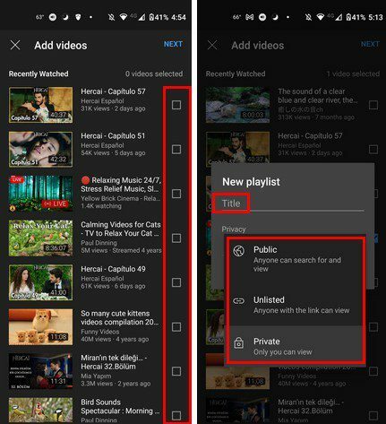 Dodaj filmy do listy odtwarzania Android YouTube