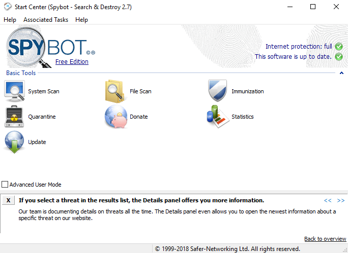 Spybot - Windows용 최고의 무료 스파이웨어 방지 도구