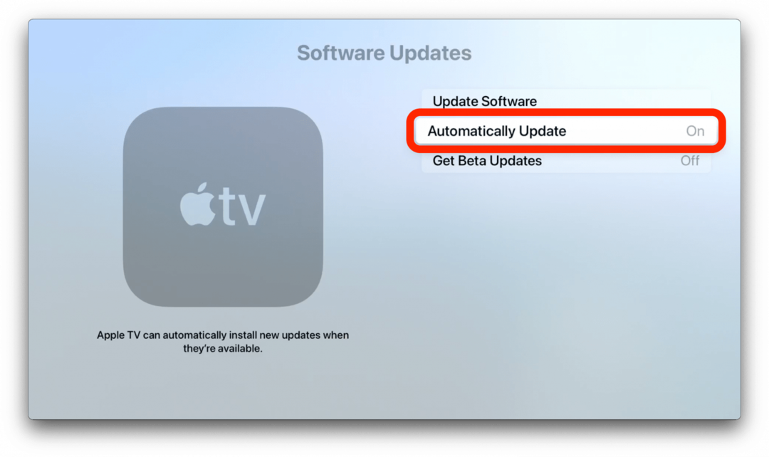 Apple TV sa aktualizuje automaticky