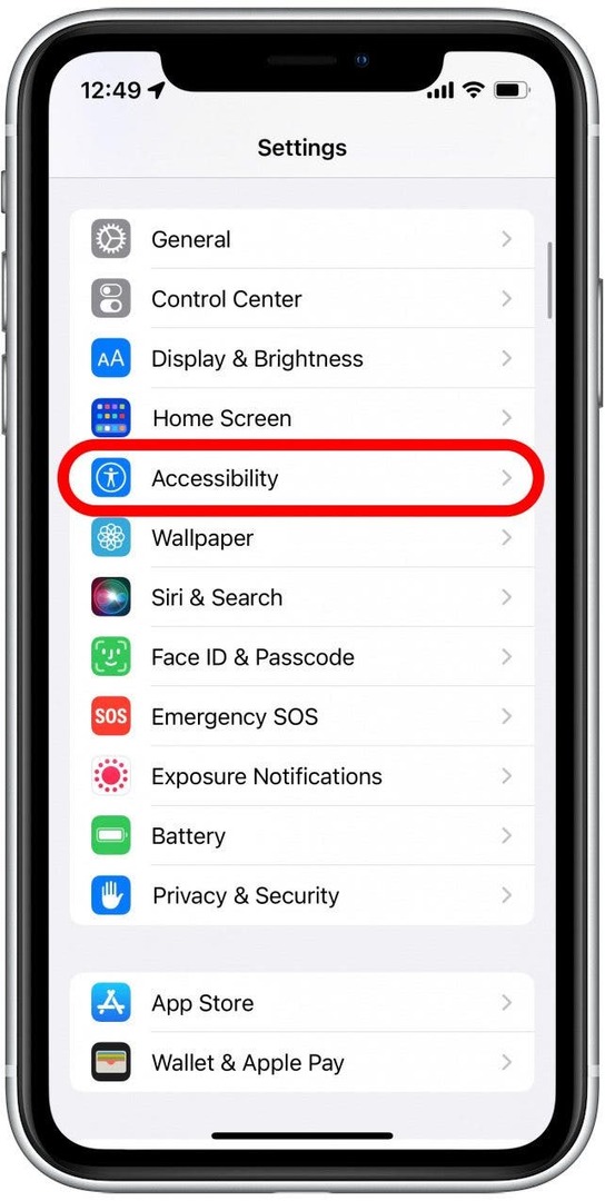 Κάντε κύλιση προς τα κάτω και πατήστε Προσβασιμότητα.