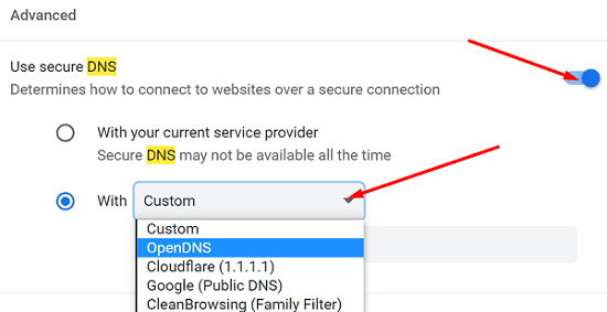 chrome-DNS-setări