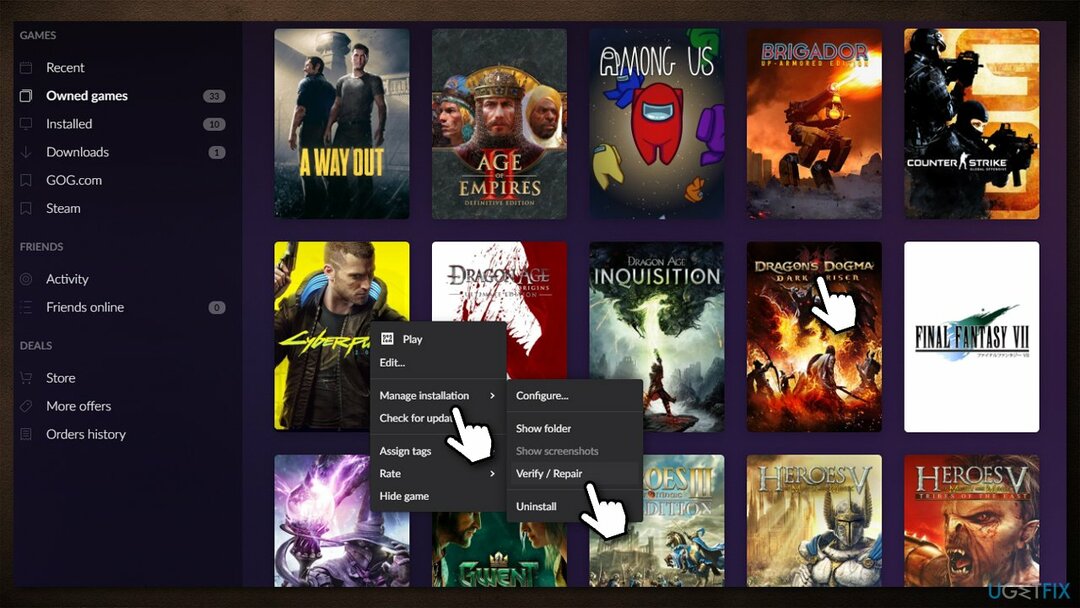 Controleer de integriteit van gamebestanden op GOG