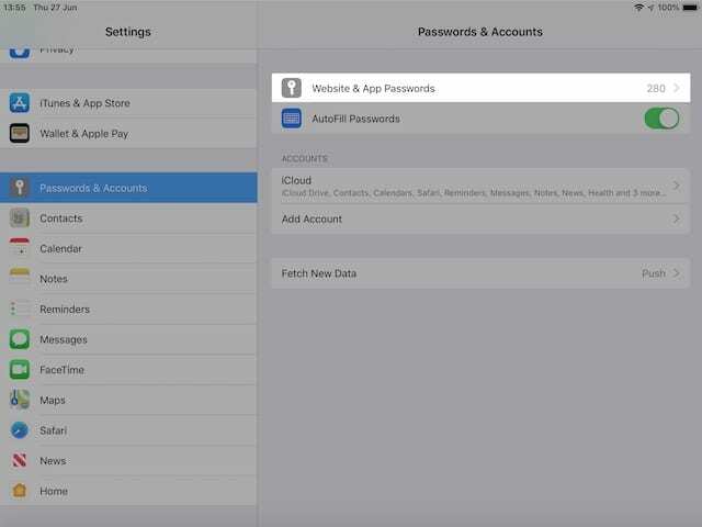 Website- en app-wachtwoorden in iOS 12-instellingen