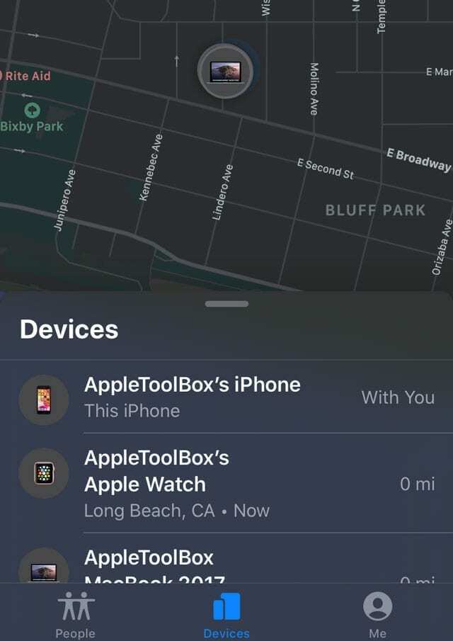 Dispositivi Apple nell'app Dov'è