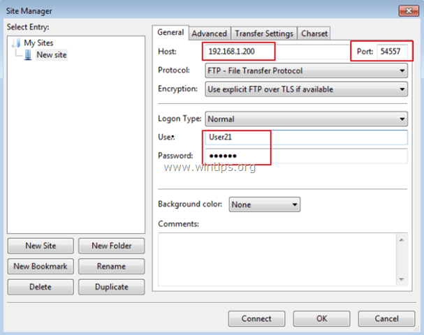 configurazione del client ftp filezila