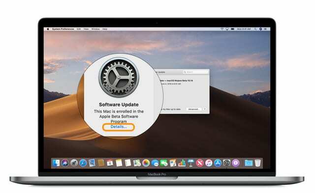 Předvolby systému macOS Podrobnosti aktualizace softwaru pro zrušení registrace z beta programu