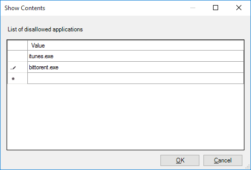 Lista de Windows de aplicaciones no permitidas