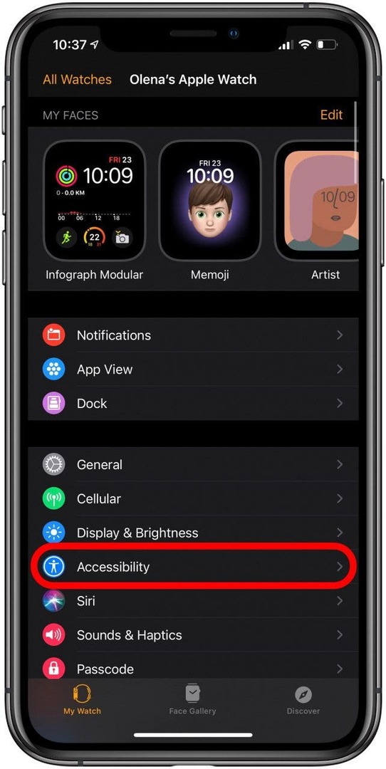 Atingeți Accesibilitate în aplicația Watch.