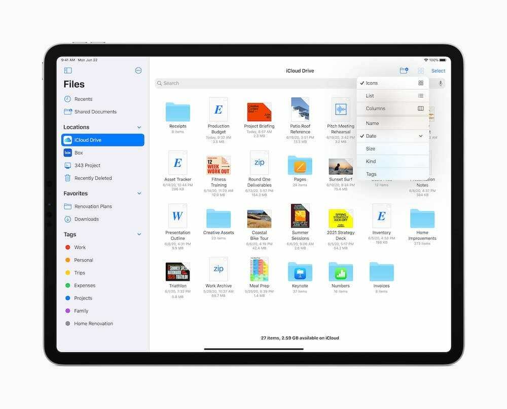 iPadOS 14 ფაილების ხელახალი დიზაინი