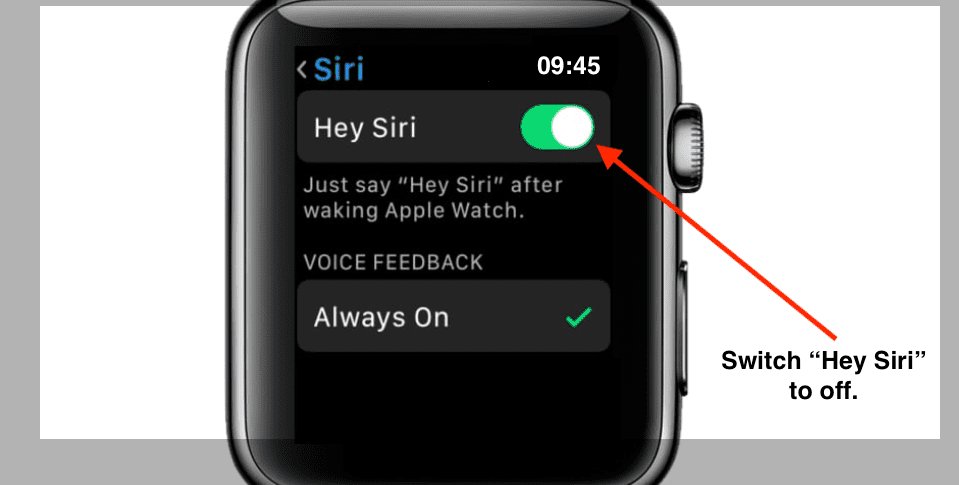 desabilitar ei relógio de maçã siri