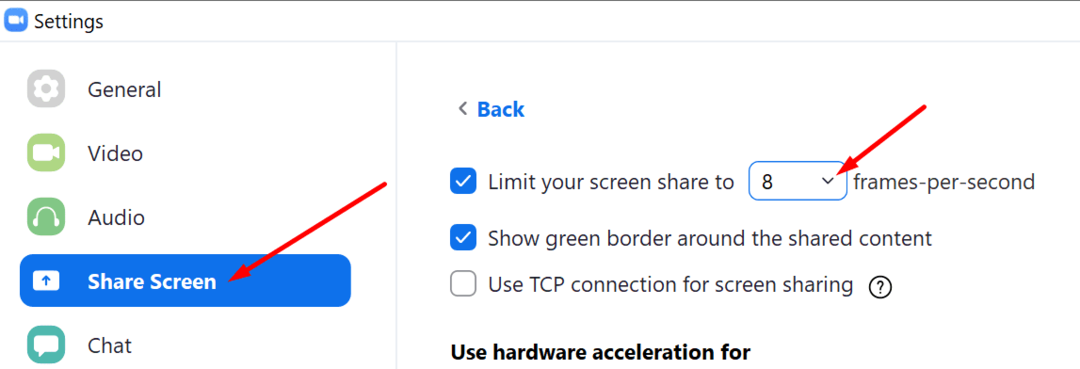 zoom compartilhar configurações de FPS da tela