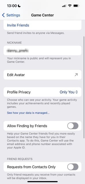 Botón Editar Avatar en iPhone