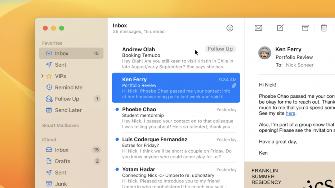 Fonctionnalité de l'application macOS Ventura Mail