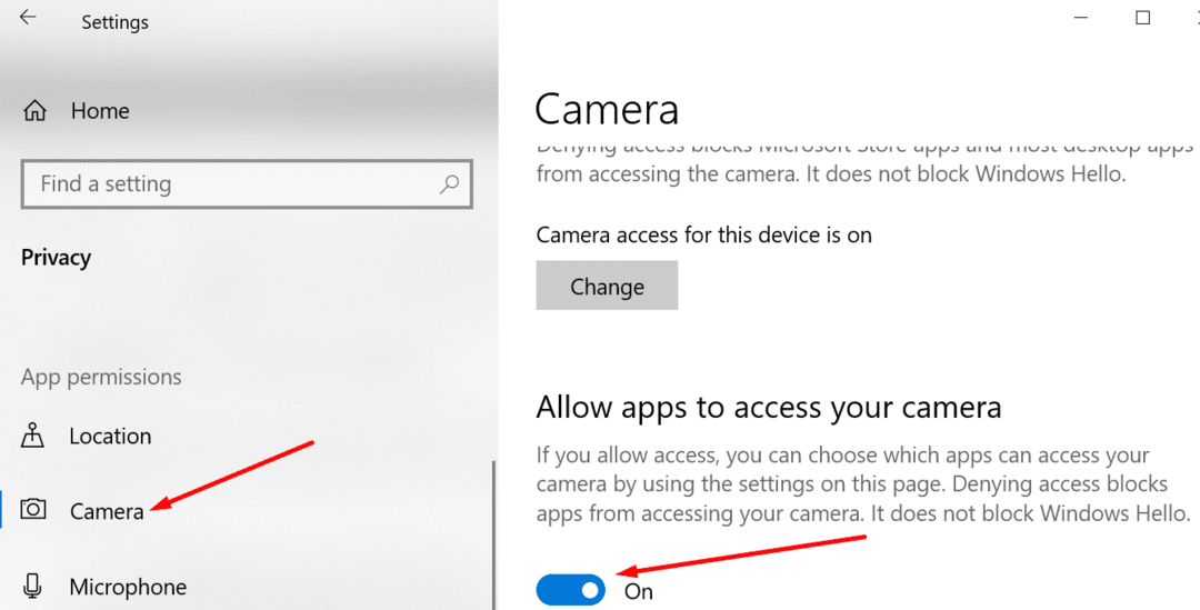 Engedélyezze az alkalmazások számára, hogy hozzáférjenek a kamera Windows 10 rendszeréhez