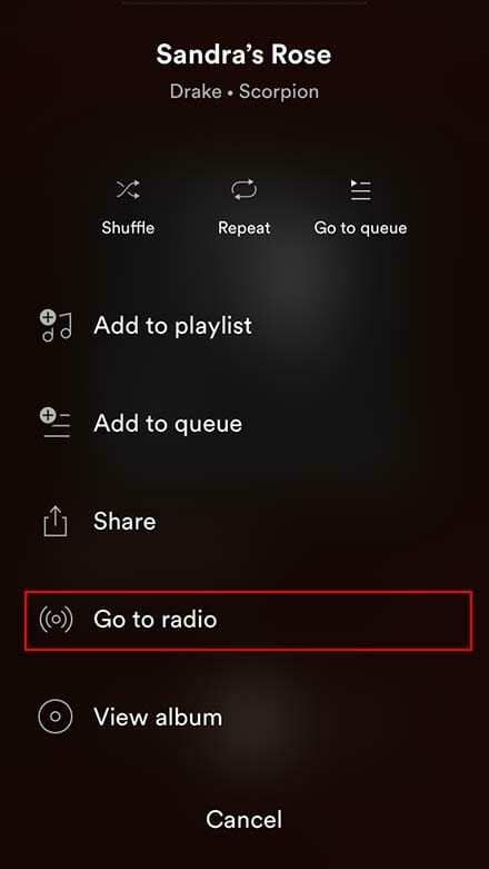Spotify iOS - Siirry Radioon