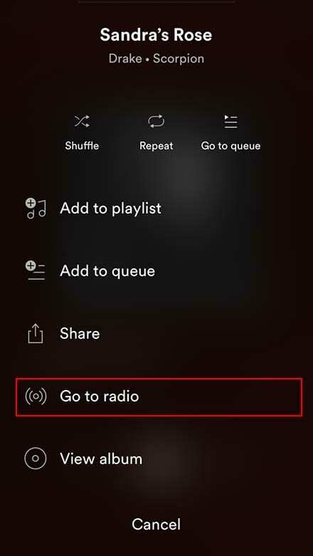 Spotify iOS - Ir a Radio