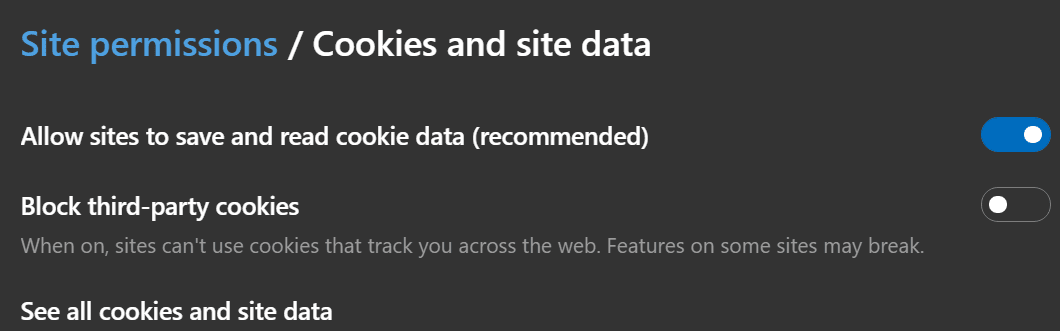 επιτρέπονται τα cookies Edge