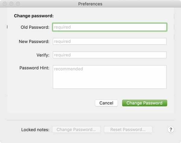 Ändra Notes-lösenord-Mac
