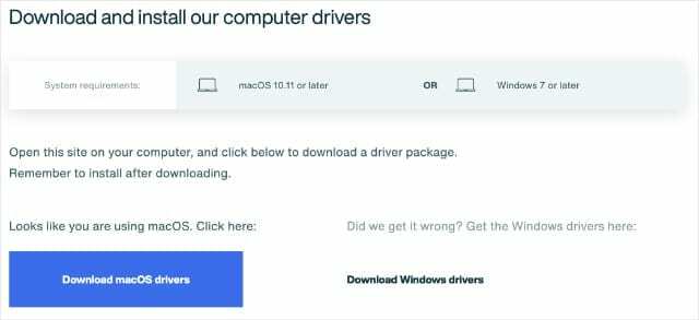 Botões de download dos drivers Kinoni