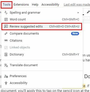 Pengeditan yang Disarankan Google Documents