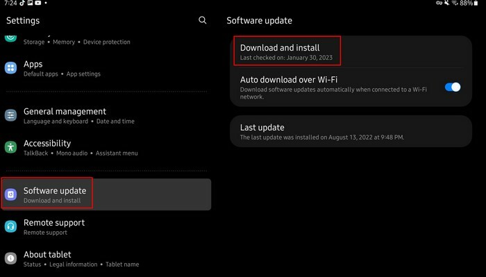 Software-Update für Samsung-Tablet