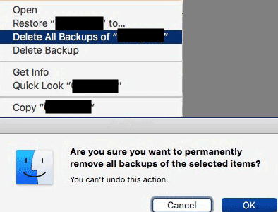 मैक टाइम मशीन चयनित आइटम के सभी बैकअप हटाएं