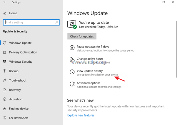 Se opdateringshistorik Windows 10