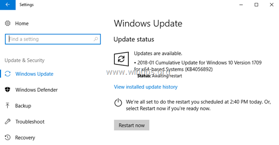 επιδιόρθωση προβλημάτων ενημέρωσης των Windows 10