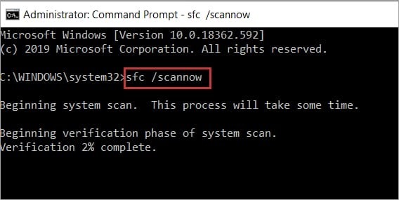 เปิดพร้อมรับคำสั่งแล้วป้อนคำสั่ง SFC-Scannow แล้วกด Enter อีกครั้ง