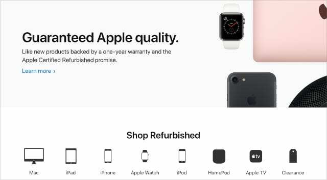 Apple Refurbished Store mit verschiedenen Produktkategorien