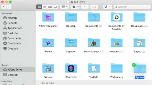 Ventana de iCloud Drive copiando archivos de sistema de Mac