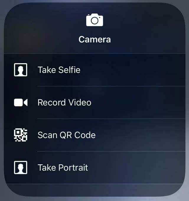 haptic touch menu kameras lietotnei iPhone XR