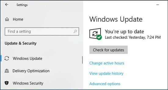 Patikrinkite, ar nėra naujinimų „Windows“ nustatymuose