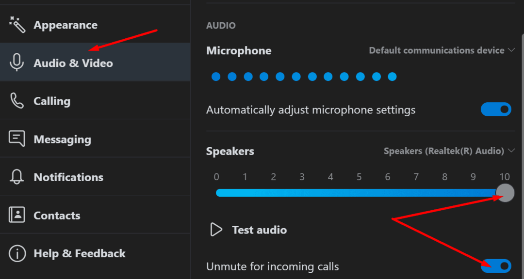 setări audio Skype