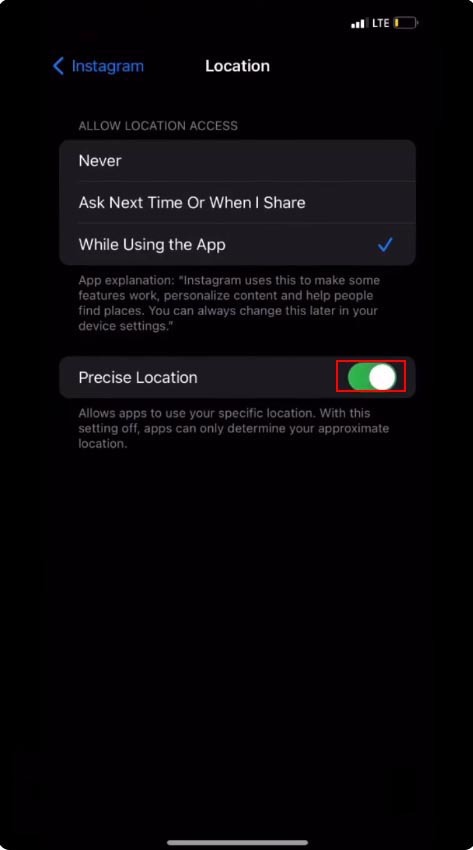 Wie schalte ich den genauen Standort von Apple iPhone in der Instagram-App aus?