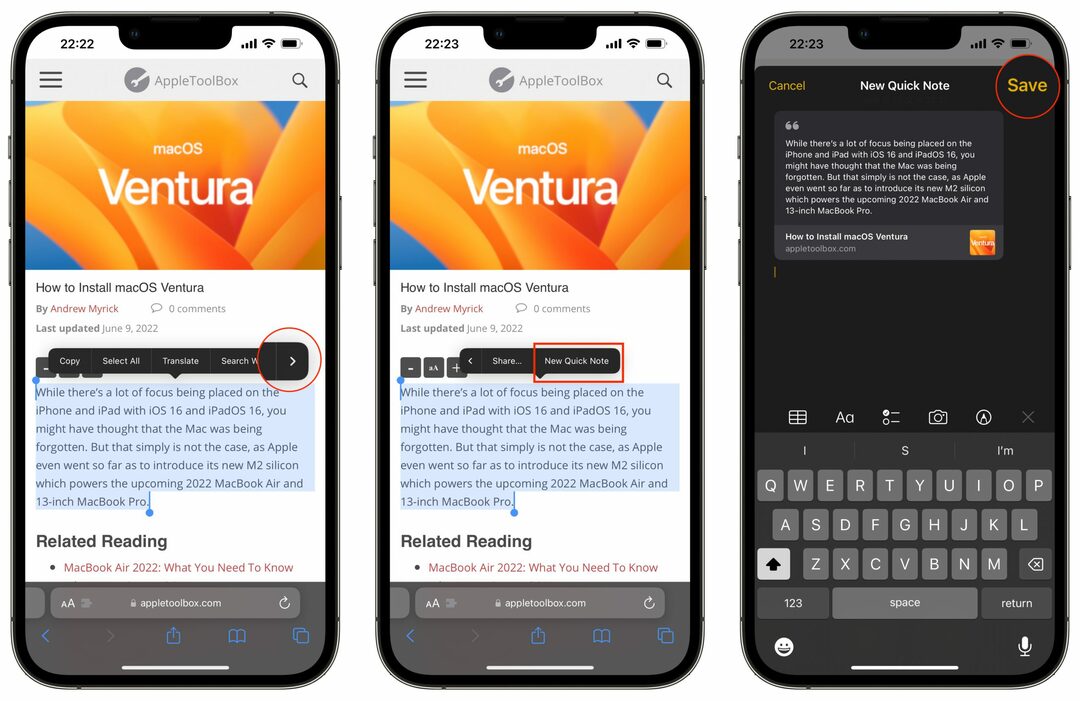 Как да използвате Бърза бележка на iPhone - Запазване на текст
