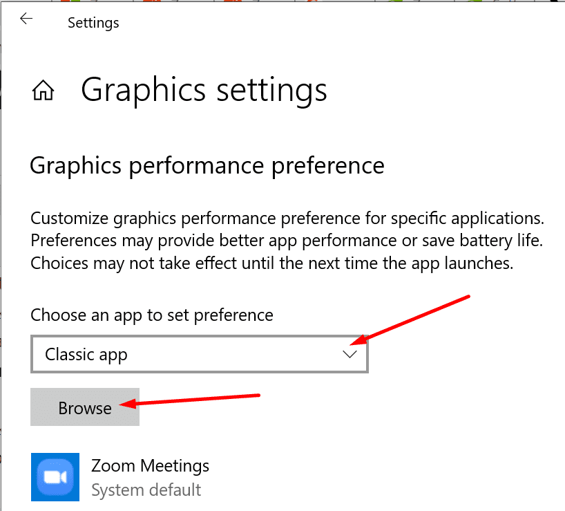 preferințele de performanță grafică Windows 10