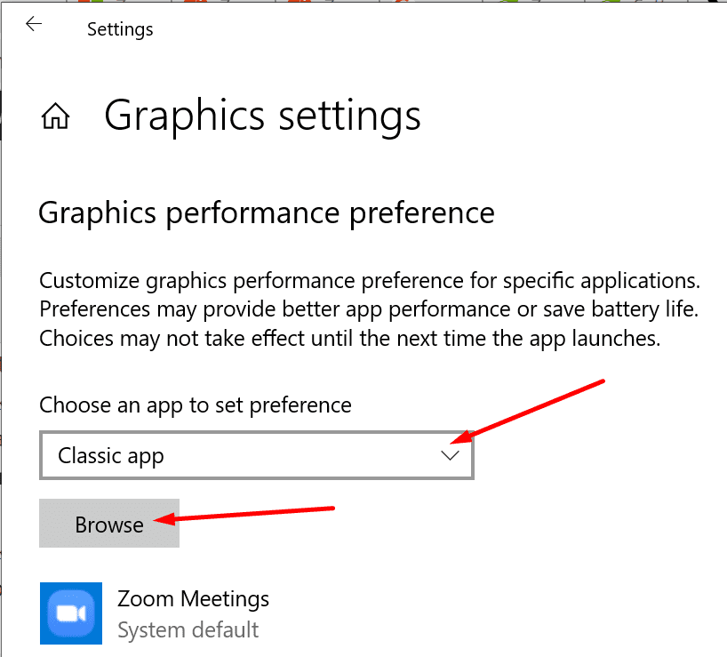 preferencje wydajności grafiki Windows 10