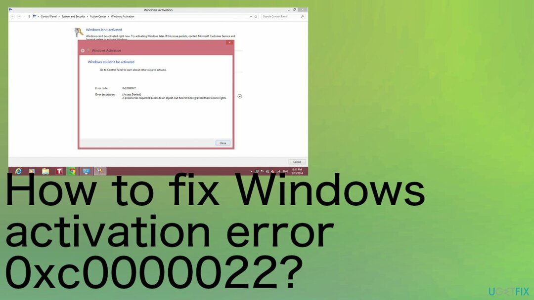 ข้อผิดพลาดในการเปิดใช้งาน Windows 0xc0000022