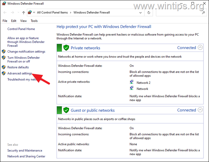 Zaawansowane ustawienia Zapory systemu Windows Defender