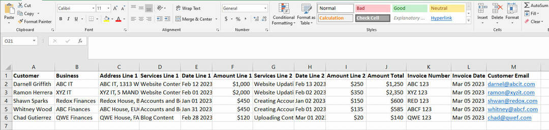 Die Excel-Datenbank für den Seriendruck von Excel zu Word